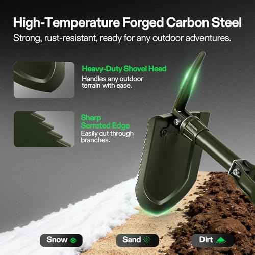 VIVOSUN Folding Survival Shovel, 22'' Camping Shovel, Military Portable Small Shovel with High Carbon Steel, Tactical Entrenching Tool for Hiking, Digging, Backpacking, Gardening, Off Road, Beach