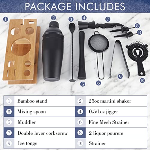 JNWINOG 11Pcs-Cocktail Shaker Set Black Bartending Kit 25oz Cocktail Bar Set Cocktail Mix Drink Making Kit Professional Ba...