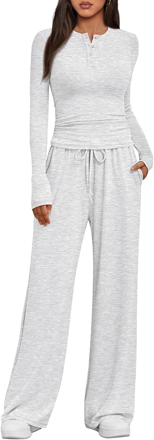 Trendy Queen Women's 2 Piece Matching Lounge Sets Fall Fashion Two Pieces Sweat Outfits Long Sleeve Wide Leg Pants Tracksuits