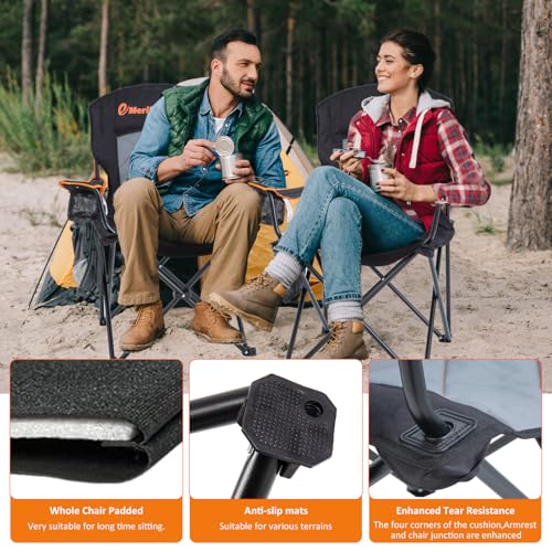 EMERIT Oversized Padded Camping Chair, 350LB Heavy Duty Quad Fold Chair with Arms, Collapsible Outdoor Chairs with Lumbar ...