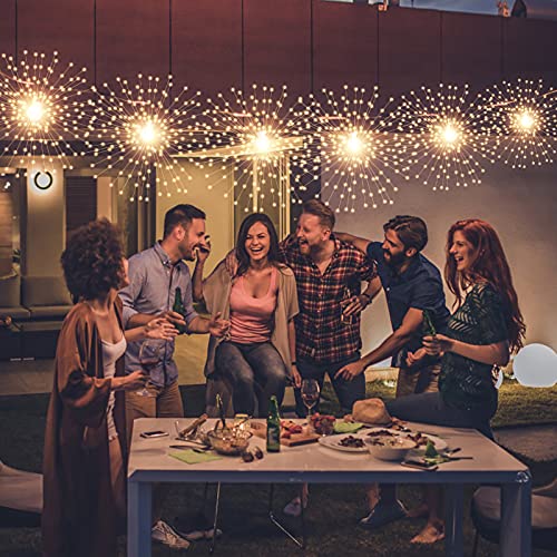 PXBNIUYA 200LED Hanging Sphere Lights, Battery Operated Starburst Lights, 8 Modes Dimmable Remote Control, Waterproof Copp...