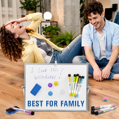 Grtard Dry Erase Magnetic White Board, 16''x12'' Double-Sided Desktop Whiteboard with Stand, Portable Small Whiteboard Se...