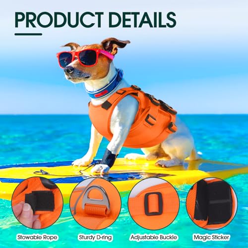 Kuoser Dog Life Jacket, High Flotation Dog Life Vest for Swimming Boating, Adjustable Ripstop Pet Lifesaver for Small Medi...
