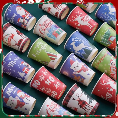 Dorizeg Christmas Cups with Lids and Sleeves 12oz Disposable Coffee Cups with Lids Hot Chocolate Cups 10 Designs, Christma...