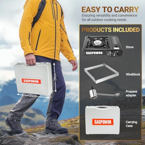 Propane or Butane Stove, Dual Fuel Propane Stove for Camping, 10,000 BTU Automatic Ignition Portable Camping Stove with Ca...
