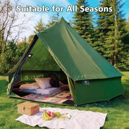 Canvas Bell Yurt Tent with Stove Jack, Waterproof Luxury 4 Season Tents for Family Outdoor Camping 100% Cotton Green Glamp...