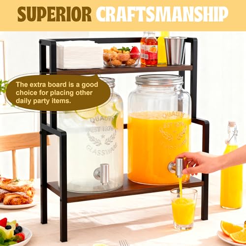 2PCS 1.5 Gallon Drink Dispenser - Glass Beverage Dispenser With Wood Stand and Leakproof Stainless Steel Spigot, Large Dri...