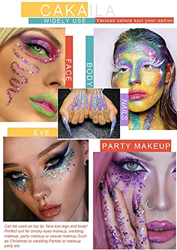 evpct CAKAILA Glitter Colorful Sparkly Eyeshadow Palette For Eye Makeup White Silver Glue Gel Face Paint , 40 Colors