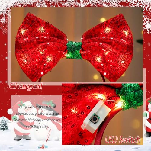 Coridy Light Up Headbands Red Bow Hairband Bling Sequin hair Accessories for Women