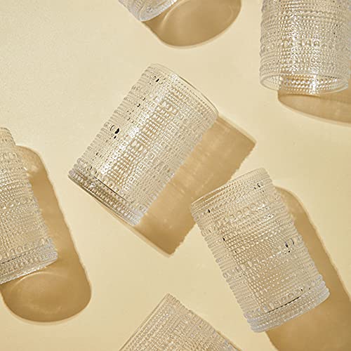 ZOOFOX Set of 6 Vintage Drinking Glasses, 13 oz Clear Hobnail Glasses Tumbler, Embossed Design Glassware for Beverages, Wa...
