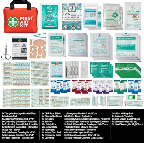 General Medi First Aid Kit, 250 Piece Small First Aid Kit - Includes Emergency Foil Blanket, Instant Cold Pack,Scissors fo...