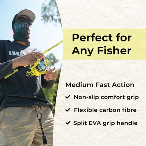 Lunkerhunt Aux Spinning Reel Combo | Medium Heavy Spinning Rod Combo | Yellow Lightweight Carbon Body | Unique Smooth Reel...
