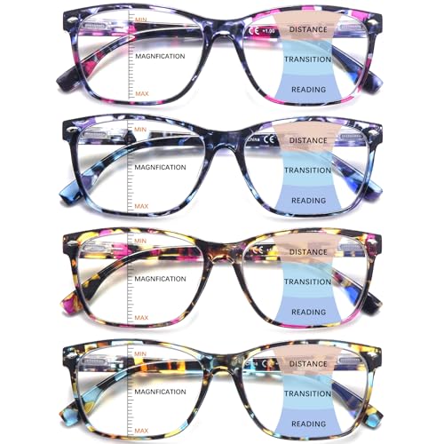 CLASAGA Progressive Multifocus Reading Glasses for Women, Pattern Print Blue Light Block Stylish Ladies Computer Readers