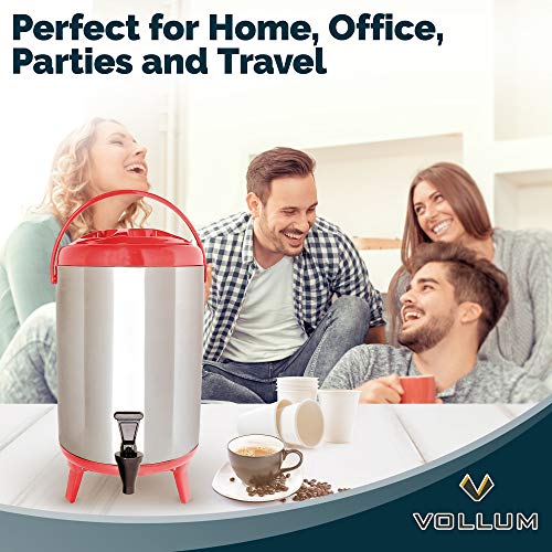 Vollum Stainless Steel Insulated Beverage Dispenser – Insulated Thermal Hot and Cold Coffee Carafe – 10 Liter Drink Dispen...