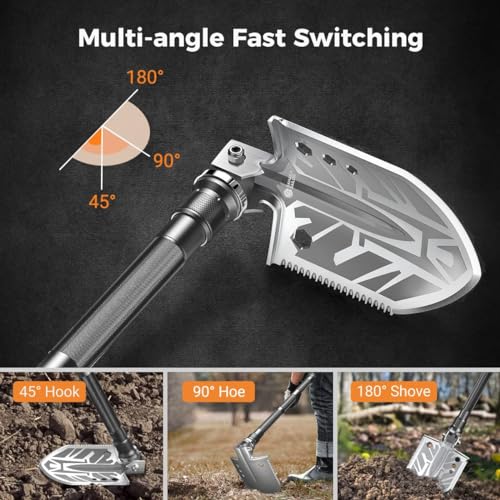 Sahara Sailor Unbreakable Tactical Shovel-180 Degree Folding Shovel-Camping Shovels - 23 in 1 Survival Gear and Equipment ...
