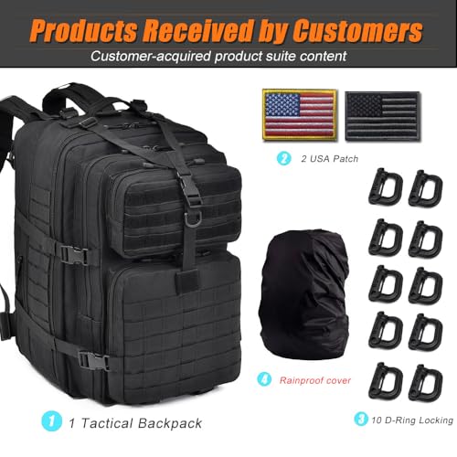 R.SASR 64L Large Tactical Backpack, Military Backpack, Molle Backpack, Tactical Bag, Hiking Daypacks (3, black)