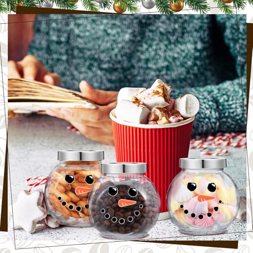 Bokon 3 Sets 16.2 oz Christmas Glass Jars with Lids Hot Chocolate Hot Cocoa Bar Supplies Snowman DIY Candy Jars Wooden Spo...