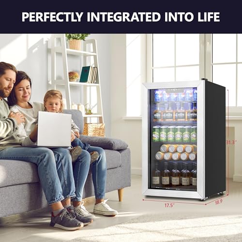 Icyglee Beverage Refrigerator Cooler - 126 Can Mini Fridge with Glass Door for Soda Beer or Wine, Beverage Cooler for Hom...