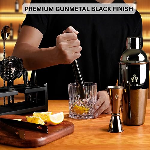 Hawke & Hanley Mixology Bartender Kit: Cocktail Shaker Bar Set with a Martini Shaker, Bar Tools and Black Bamboo Stand | B...