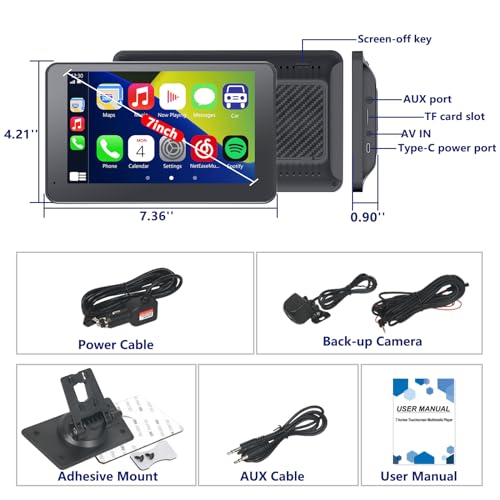 Carplay Screen for Car with Apple CarPlay/Android Auto, 7" Wireless Car Stereo, Portable Touchscreen Car Radio with Blueto...