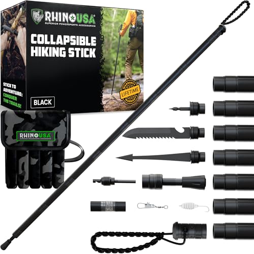 Rhino USA Tactical Hiking Stick with Integrated Survival Kit – Essential Camping Gear for Hiking & Trekking – Durable Tact...