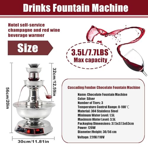 3.5l Capacity Beverage Dispenser,Cascading Fondue Chocolate Fountain Machine,Stainless Steel Beverage Warmer Dispenser,0-1...