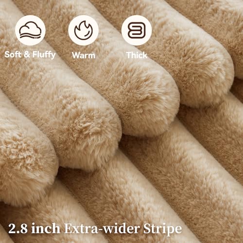 HaloRest Faux Fur Throw Blanket, Thick 1000GSM Fluffy Cozy Throw Blankets for Bed, Luxury Plush Striped Warm Soft Blanket ...