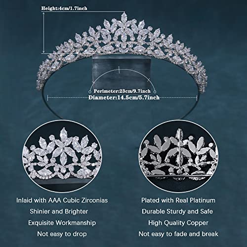 FASNAHOK Silver CZ Wedding Tiaras for Brides Floral Princess Crowns for Women Cubic Zirconia Bridal Headband Girls Sweet 1...
