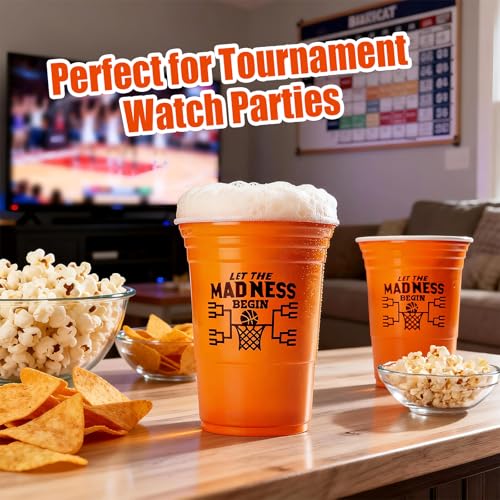 Yungyan 50 Pcs March Basketball Madness Party Plastic Cups, Let The Madness Begin Decorations, 16 oz Disposable Plastic Cu...