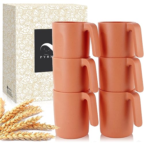 PYRMONT Wheat Straw Cups-Reusable Plastic Cups Set of 6,16 oz Cup with Handles for Kitchen,Unbreakable Drinking Cup for Ca...