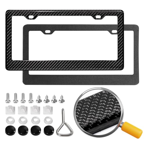 DCRCFIBER Real Carbon Fiber License Plate Frame, 100% Pure Carbon Fiber Frame, Black License Plate Holder Cover with Screw...
