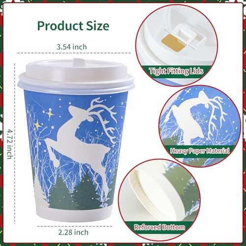 Dorizeg Christmas Cups with Lids and Sleeves 12oz Disposable Coffee Cups with Lids Hot Chocolate Cups 10 Designs, Christma...