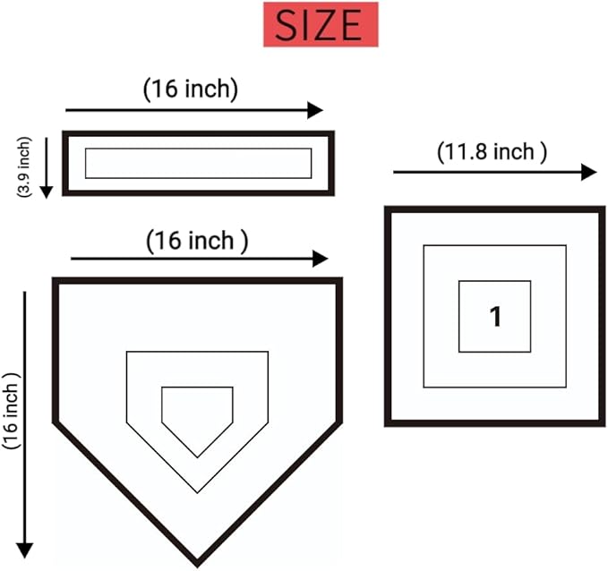 YiG9Sugr Baseball & Softball 5 Piece Base Set with Portable Carrying Bag 3 Throw Down Bases 1 Homeplate 1 Pitching Rubber, Flexible Anti-Slip Weather Resistant Rubber Bases for Yard Games