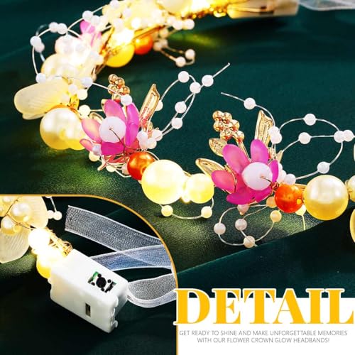 Zehope Light Up Flower Wedding Headbands LED Pearl Floral Headpiece Princess Bridal Hair Accessories for Women