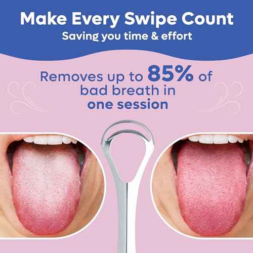 Tongue Scraper For Adults - Dual Head Stainless Steel Tongue Cleaner Travel Metal Case | Bad Breath Mouth Treatment | Best Disposable Metal Plastic-Free Scrubber | Oral Care Hygiene Essential Kit, 2pk