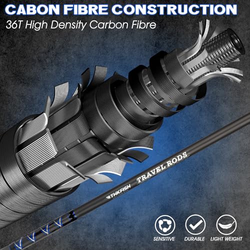 THKFISH 4 Piece/5 Piece Saltwater Travel Rod, Heavy Spinning Fishing Rod Portable Travel Surf Rod Carbon Fiber Saltwater B...