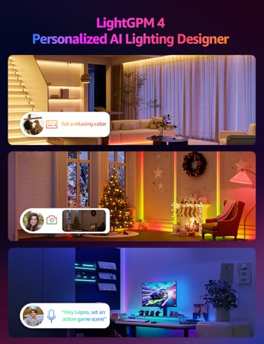 Lepro S1 AI LED Strip Lights for Bedroom - 32.8ft Smart RGB Light Strips with IC and Rainbow Chasing Effects, Color Segmen...