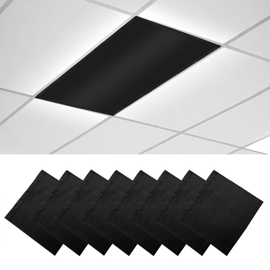 8 Pcs Fluorescent Light Covers, 4 x 2 Feet Magnetic Light Covers for Ceiling Lights Shade Panel, Drop Ceiling Light Filters Covers for Office Classroom School Home, Polyester Fabric Material, Black