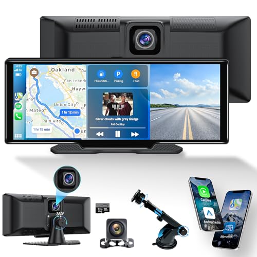 KLZHP001 Carplay Screen for Car, 10.26'' HD IPS Apple Carplay & Android Auto Screen, 4K Dash Cam, 1080P Rear Camera, Wirel...