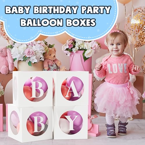 Baby Boxes with Letters for Baby Shower , White Clear Balloon Boxes with 4 Letter for Boy or Girl Gender Reveal Decoration...