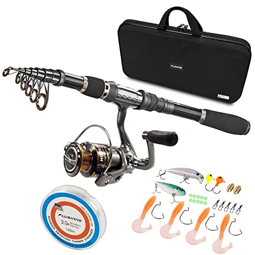 PLUSINNO Fishing Rod, Telescopic Fishing Rod and Reel Combo, Collapsible Travel Fishing Pole Rod Starter Kit, Carbon Fiber...