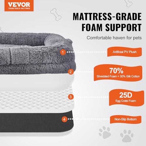 VEVOR Foldable Human Dog Bed, 72"x48"x10" Giant Human Sized Dog Bed with Washable PV Velvet Cover, Egg Orthopedic Foam, Storage Pocket, for You and Pet, Grey