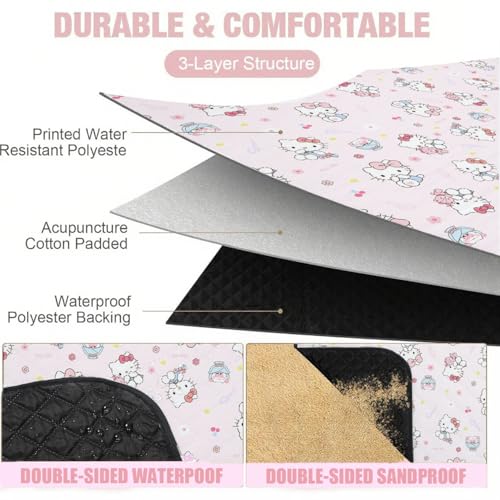 tlyunaooez 80”x 80” Picnic Blanket Extra Large, Waterproof and Foldable Beach Blanket, 3-Layer Outdoor Blanket for 6 to 8 ...