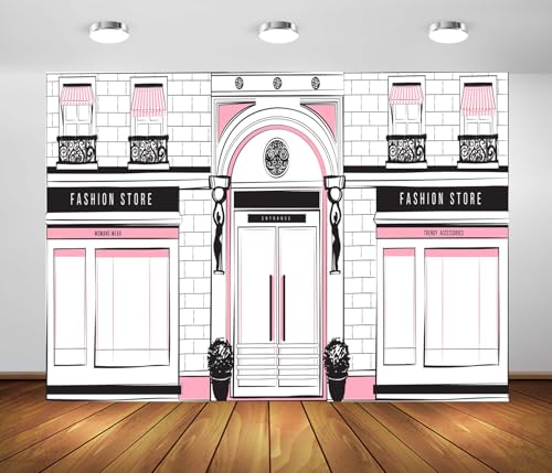 Loccor 7x5ft Fabric Fashion Clothing Store Backdrop Cartoon Pink Shopping Mall Photography Background for Sweet Girl Lady ...