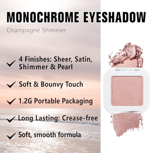 evpct Dusty Pink Champagne Single Eyeshadow Palette, Rose Gold Ice Pink Nude Glitter Cream Eye shadow Palette Singles Brig...