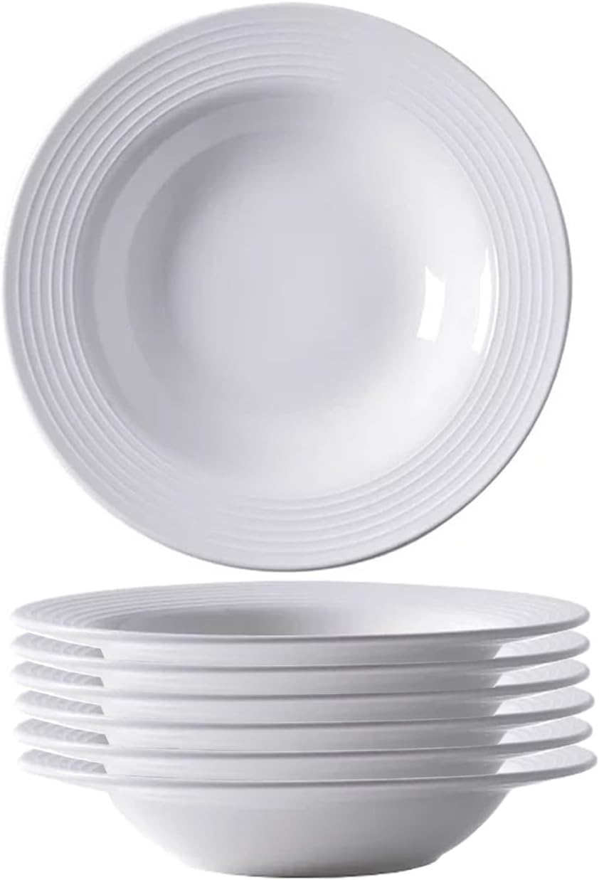 Pasta Bowls Plates Set of 6, 8.5inch Ceramic Plates tableware,Salad,Shallow Soup for Pasta, Soup, Microwave & Dishwasher Safe (6)