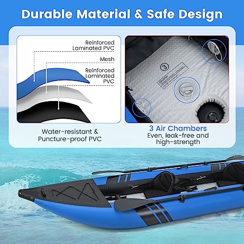 GYMAX Inflatable Kayak, 12.5Ft 507lbs Tandem Kayak with 2 Aluminum Paddles, 2 Padded Seats, Footrests, 2 Fins, Hand Pump, ...