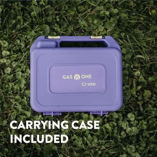 Gas One Butane Fuel Camp Stove ? Crate Series - Mini Stove for Camping, Hiking ? Portable Gas Stove with Spiral Flame ? Even Heat Distribution ? Modern and Easy to Use (Violet)