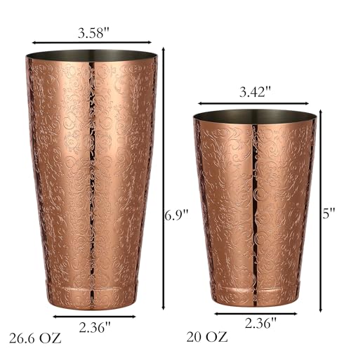 Stainless Steel Boston Shaker with Etched Pattern Weighted Shaking Tin Set (Spirit Copper Plated)