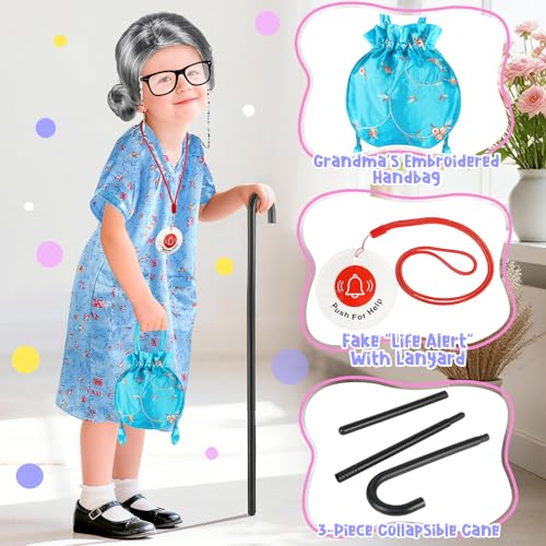 Old Lady Costume for Kids Girls, 100 Days of School Costume for Girls 100th Day of School, Granny Grandma Dress Up Nightgo...
